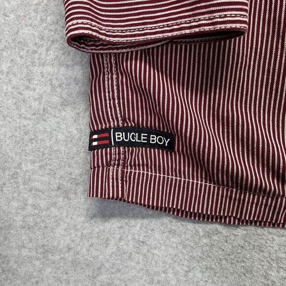 VTG Bugle Boy 77 Button Up Shirt Men 3XL Red White Pockets Striped Logo Y2K - Picture 6 of 12